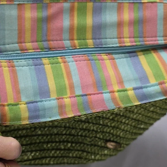 Capelli/Straworld Vibrant Green Woven Tote Bag Purse Beads Beachy BoHo GUC READ - Picture 6 of 14